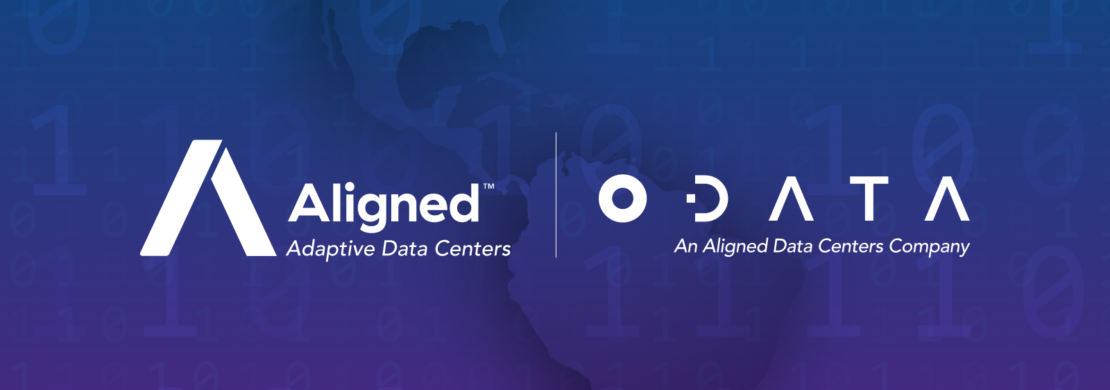 Logo da Aligned Data Centers junto com logo da ODATA Data Centers