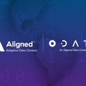 Logo da Aligned Data Centers junto com logo da ODATA Data Centers